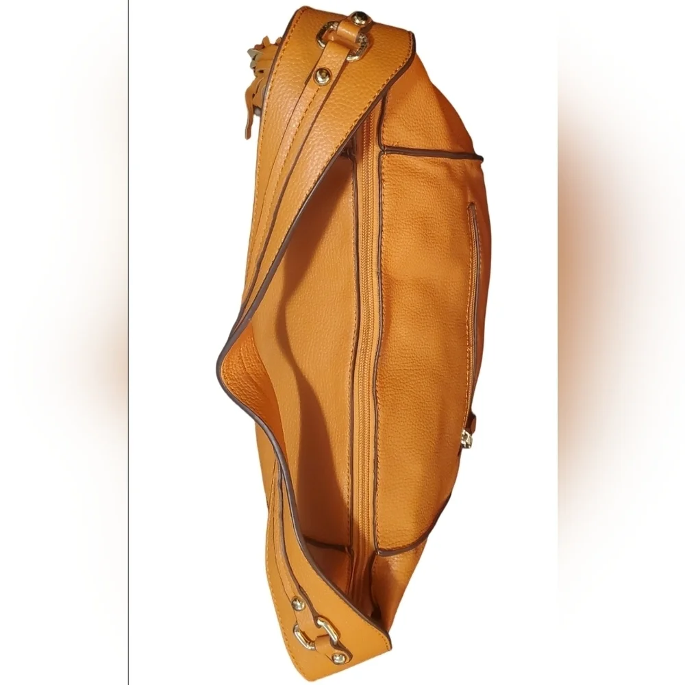Sondra Roberts Squared Large Tangerine Pebbled Faux Leather Sachel